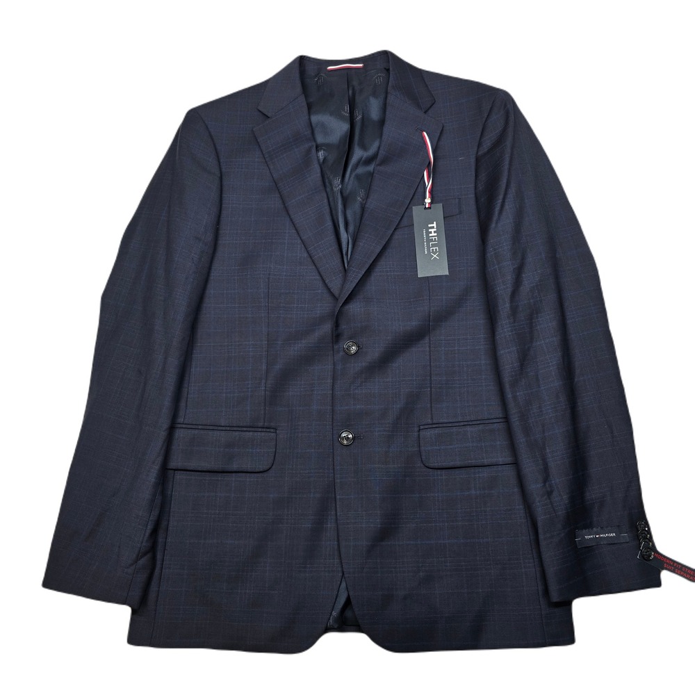 Tommy Hilfiger Suit Jacket Mens 40L 40 Blue Plaid‎ Modern Fit Stretch Wool $450